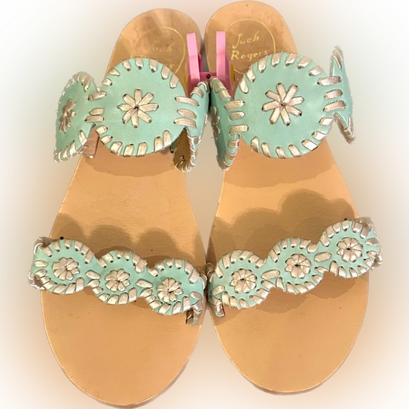 Jack Rogers Aqua/Turquoise/Blue/Green double strap leather sandal.  Very Cute! - Picture 1 of 4